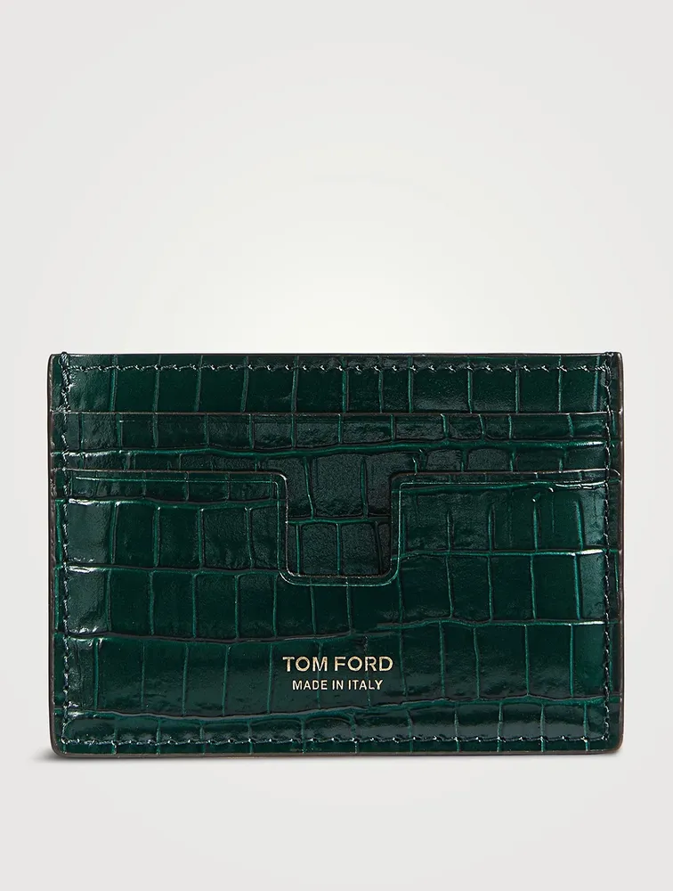 Glossy Money Clip Card Case In Croc Print