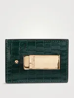 Glossy Money Clip Card Case In Croc Print