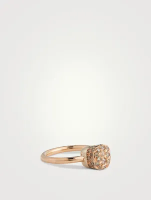 Petit Nudo 18K Rose And White Gold Ring With Brown Diamonds