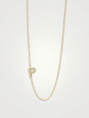 Love Letter 14K Gold P Pavé Diamond Necklace