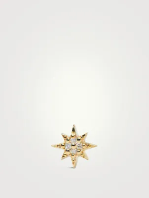Micro Aztec 14K Gold North Star Stud Earring With Diamonds