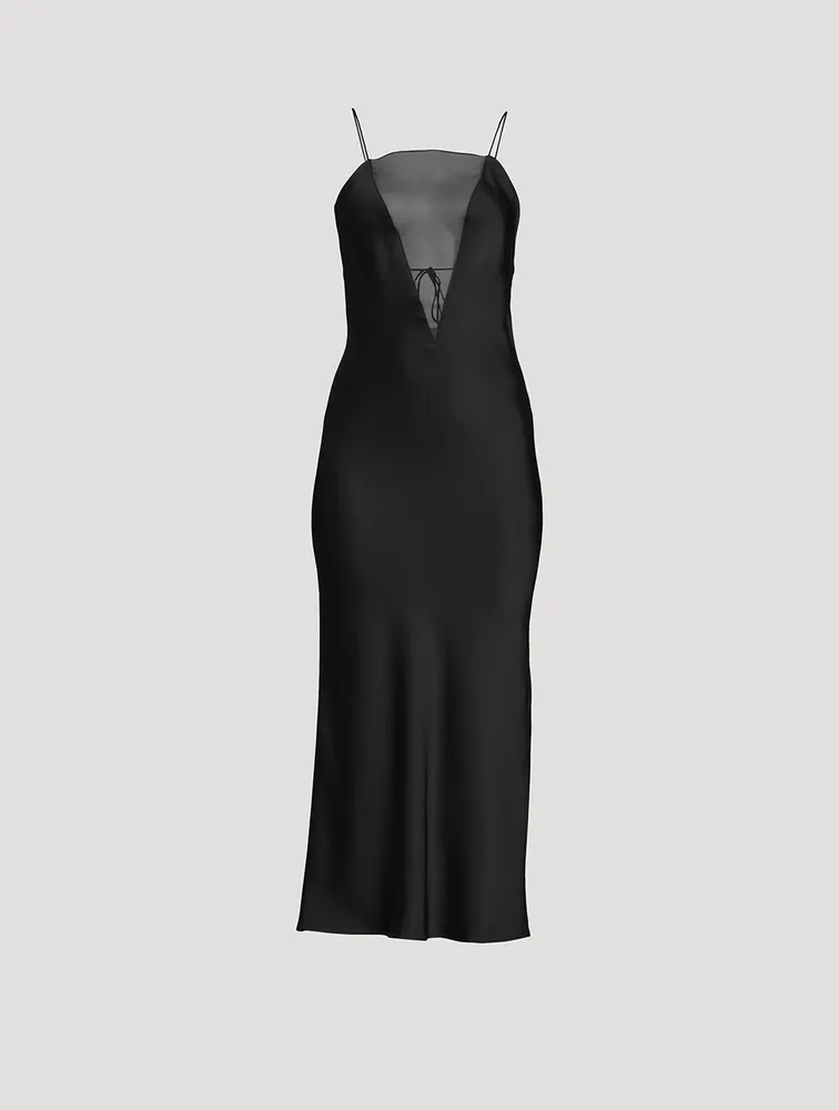 Mesh And Compact Crepe Slip Dress