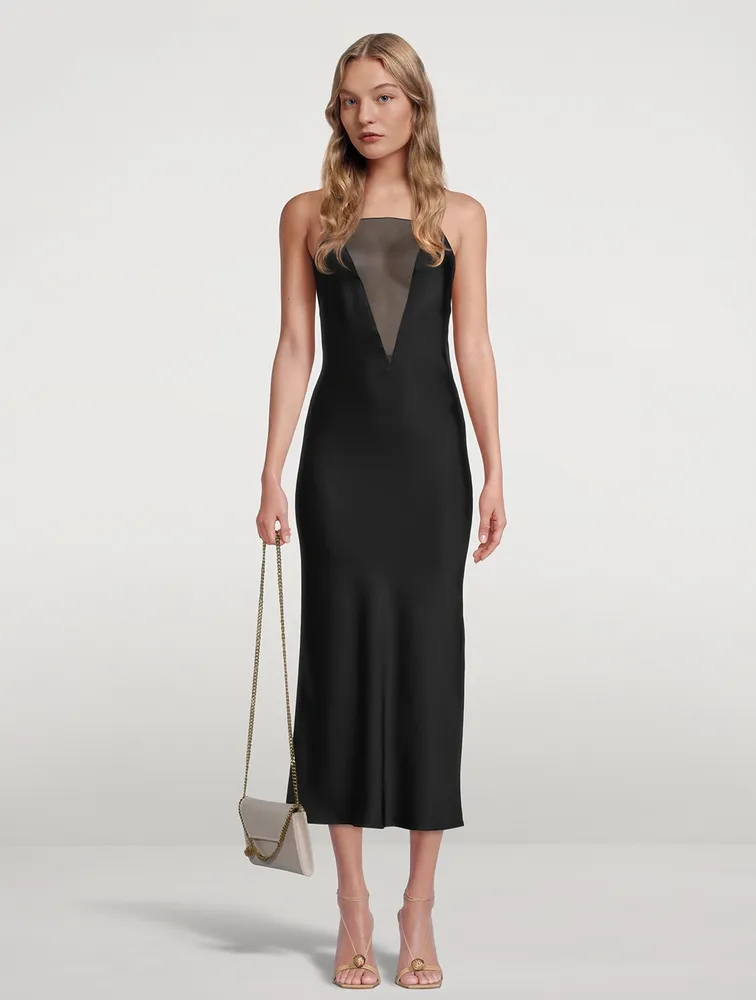 Mesh And Compact Crepe Slip Dress