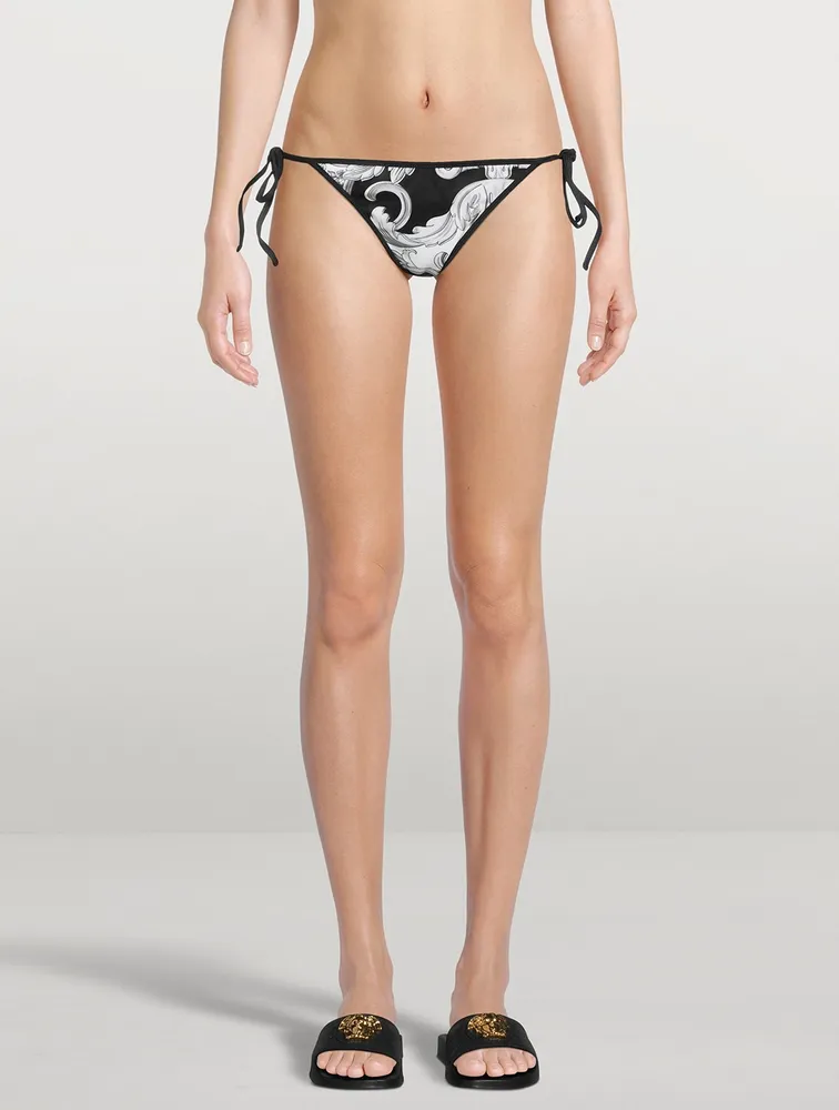 Reversible Bikini Bottom Silver Baroque Print