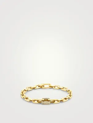 Mini 18K Gold Deco Link Bracelet With Diamonds