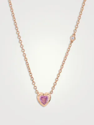 18K Rose Gold Heart Necklace With Pink Sapphire And Diamond