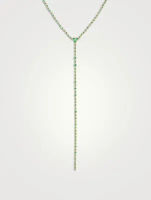 18K Gold Infinity Station Lariat Necklace With Emeralds