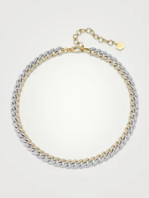 Medium 18K Gold Pavé Link Choker Necklace With Diamonds
