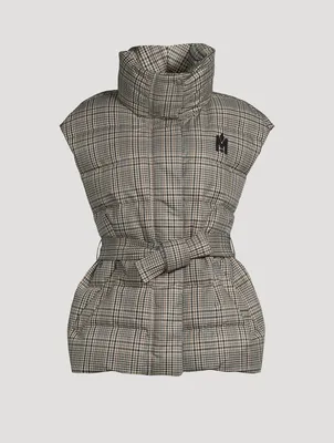 Zerina Belted Down Vest In Plaid Print