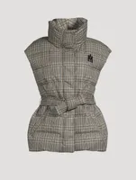 Zerina Belted Down Vest In Plaid Print