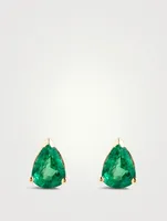 18K Gold Emerald Teardrop Stud Earrings With Diamonds