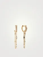 18K Gold Double Mix Diamond Fringe Huggie Hoop Earrings