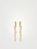 18K Gold Double Mix Diamond Fringe Huggie Hoop Earrings