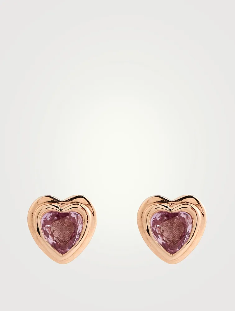18K Rose Gold Bezel Heart Stud Earrings