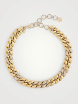 18K Gold Alternating Pavé Diamond Link Necklace
