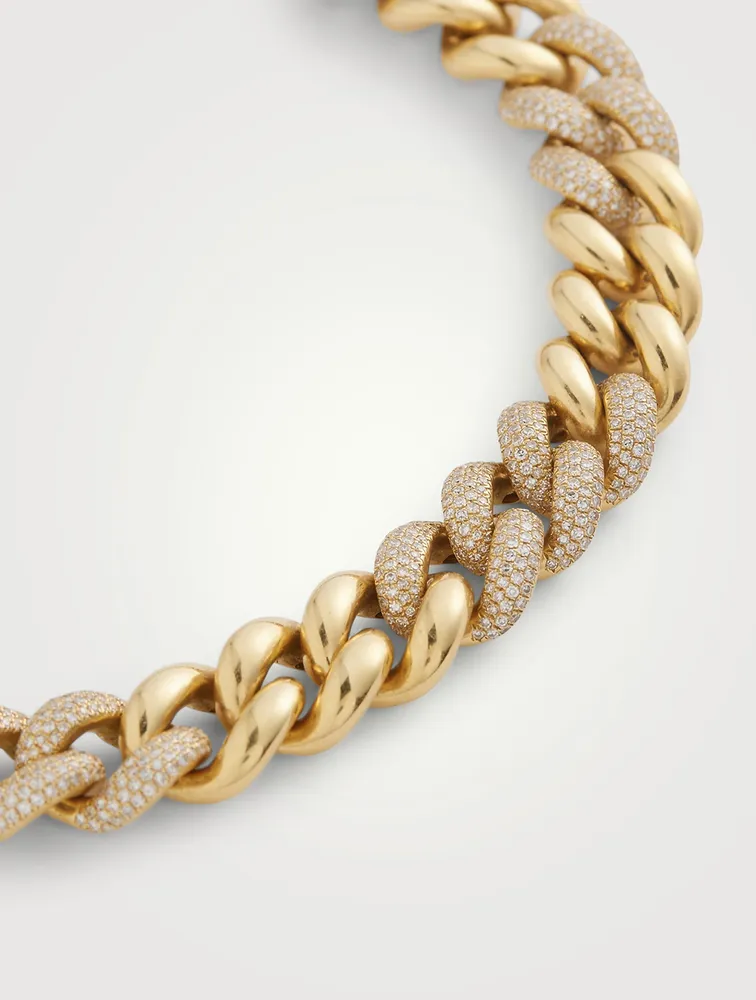 18K Gold Alternating Pavé Diamond Link Necklace