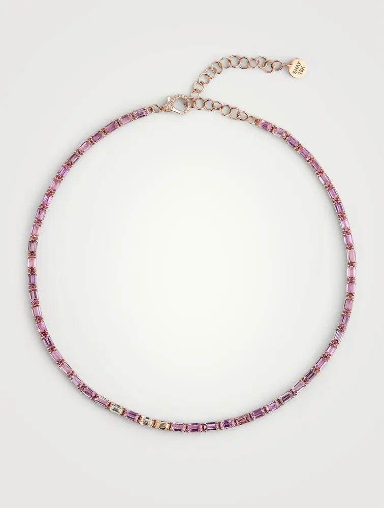 18K Rose Gold Pink Sapphire And Diamond Tennis Necklace