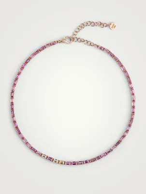 18K Rose Gold Pink Sapphire And Diamond Tennis Necklace