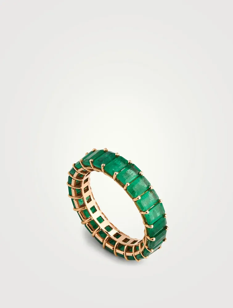 18K Gold Emerald Eternity Band Ring