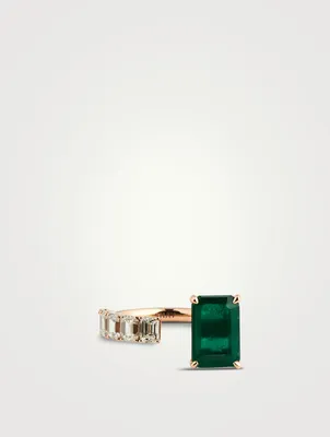 18K Rose Gold Floating Emerald And Diamond Ring