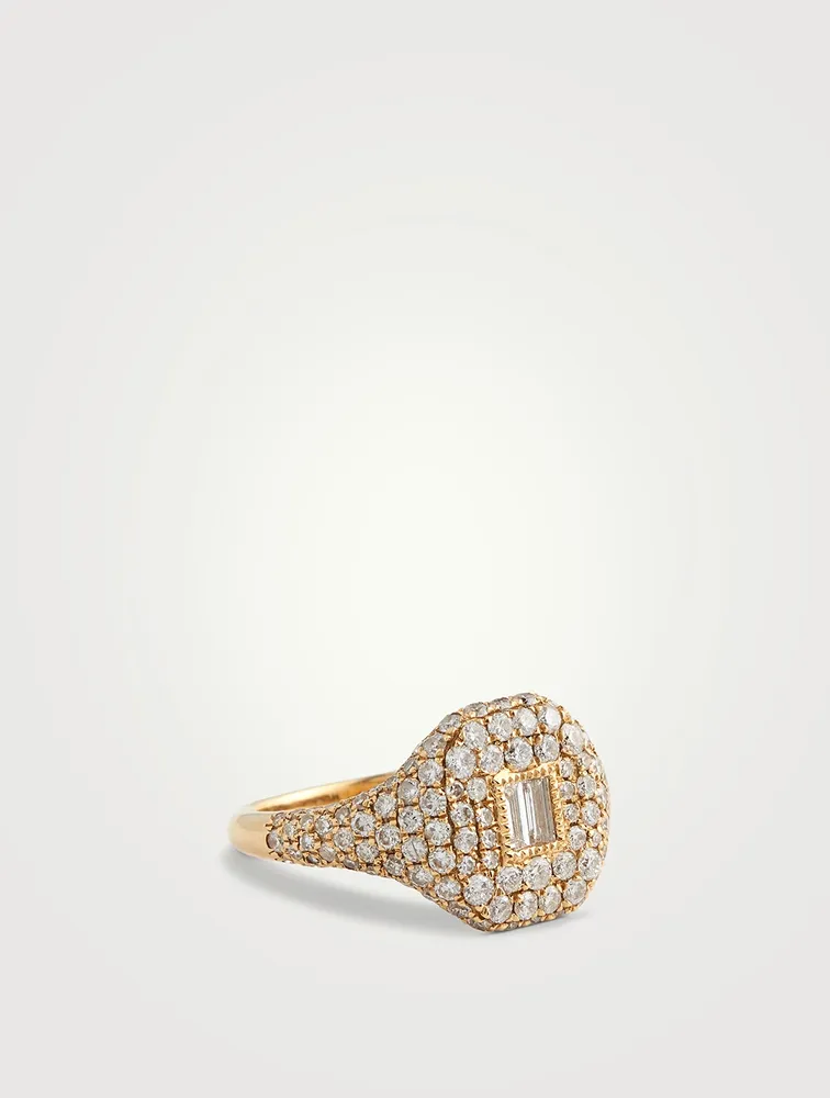 18K Rose Gold Pavé Diamond Baguette Pinky Ring