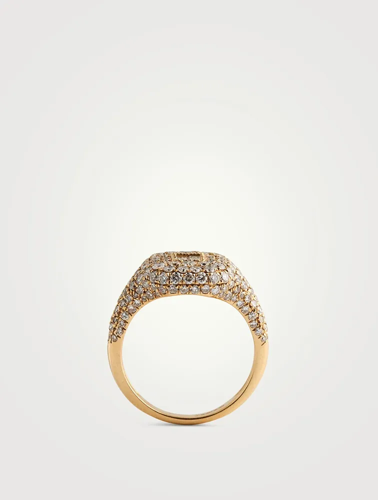 18K Rose Gold Pavé Diamond Baguette Pinky Ring