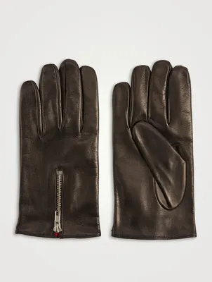 Leather Gloves With Zipper Detail