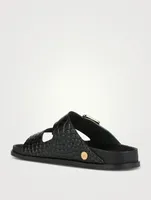 1774 Arizona Croc-Embossed Leather Slide Sandals