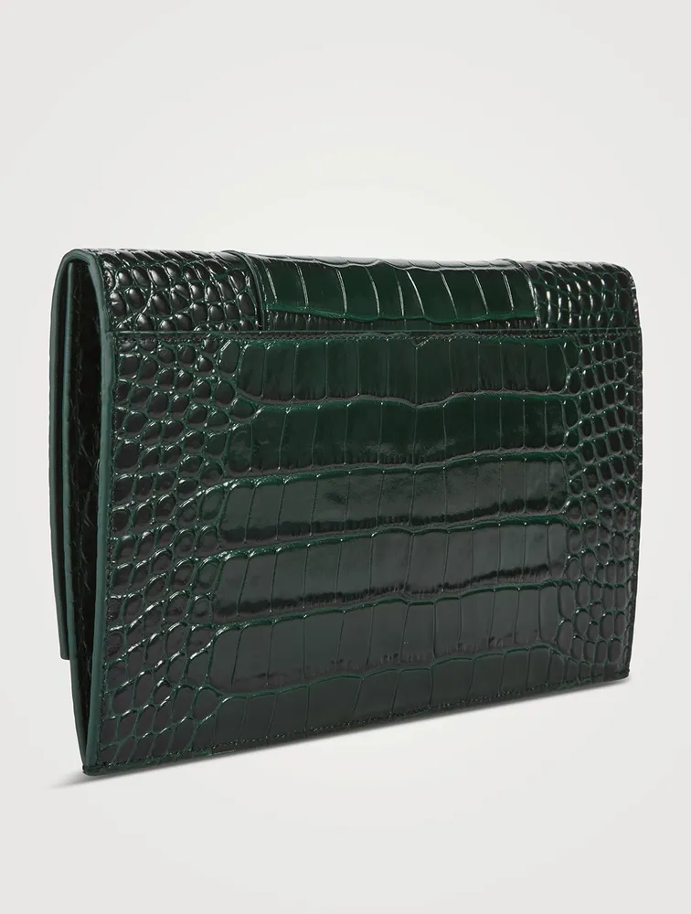 Hourglass Croc-Embossed Leather Clutch