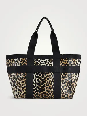 Coated Canvas Tote Bag In Leopard Print