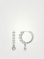 Eclipse 18K White Gold Pearl Hoop Earrings With Diamonds