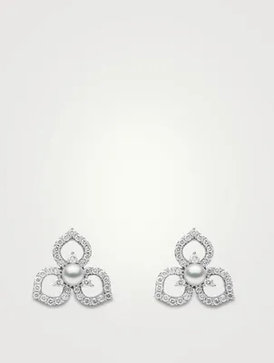 Petal 18K Gold Akoya Pearl Earrings With Diamonds