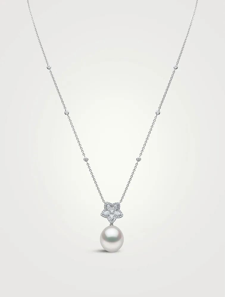 Petal 18K White Gold South Sea Pearl Necklace With Diamonds