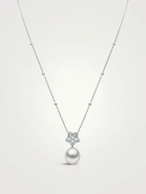 Petal 18K White Gold South Sea Pearl Necklace With Diamonds