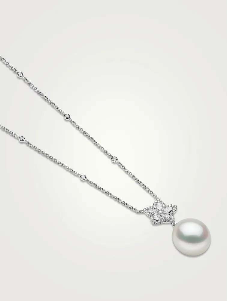 Petal 18K White Gold South Sea Pearl Necklace With Diamonds