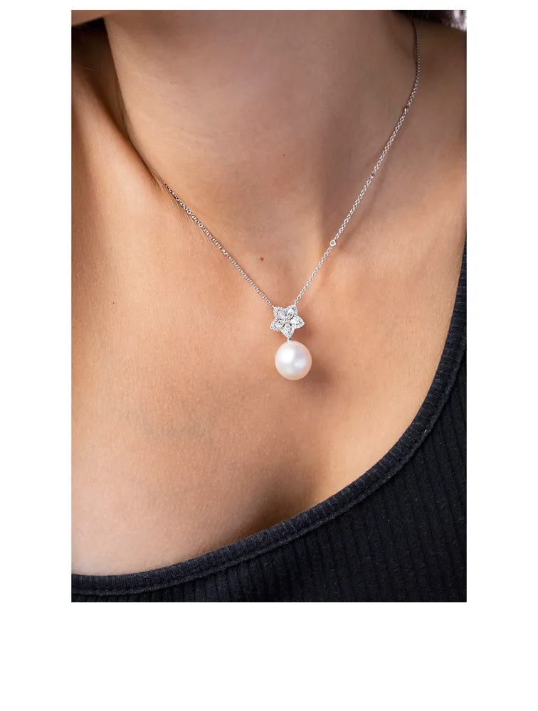 Petal 18K White Gold South Sea Pearl Necklace With Diamonds