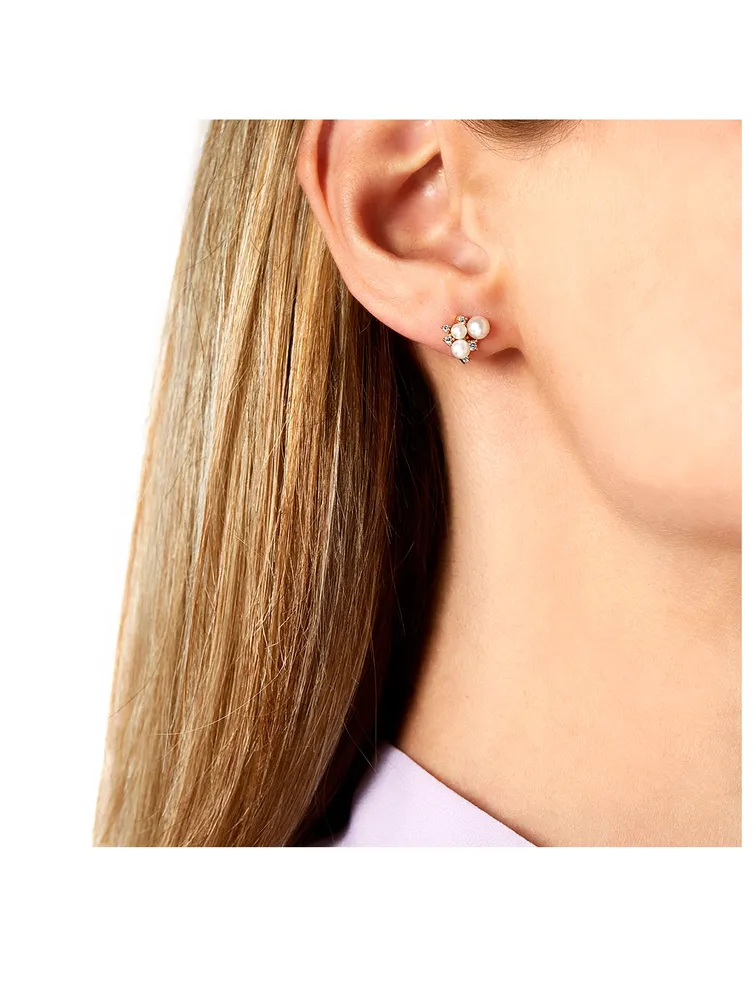 Trend 18K Gold Pearl Stud Earrings With Diamonds