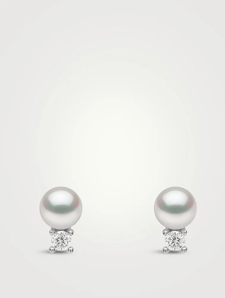 Trend 18K Gold Pearl Stud Earrings With Diamonds