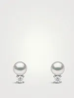 Trend 18K Gold Pearl Stud Earrings With Diamonds