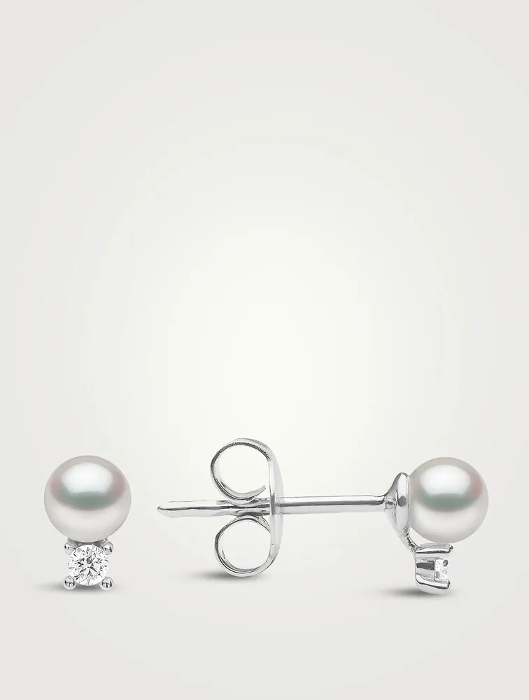 Trend 18K Gold Pearl Stud Earrings With Diamonds