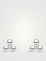 Trend 18K Gold Pearl Stud Earrings With Diamonds