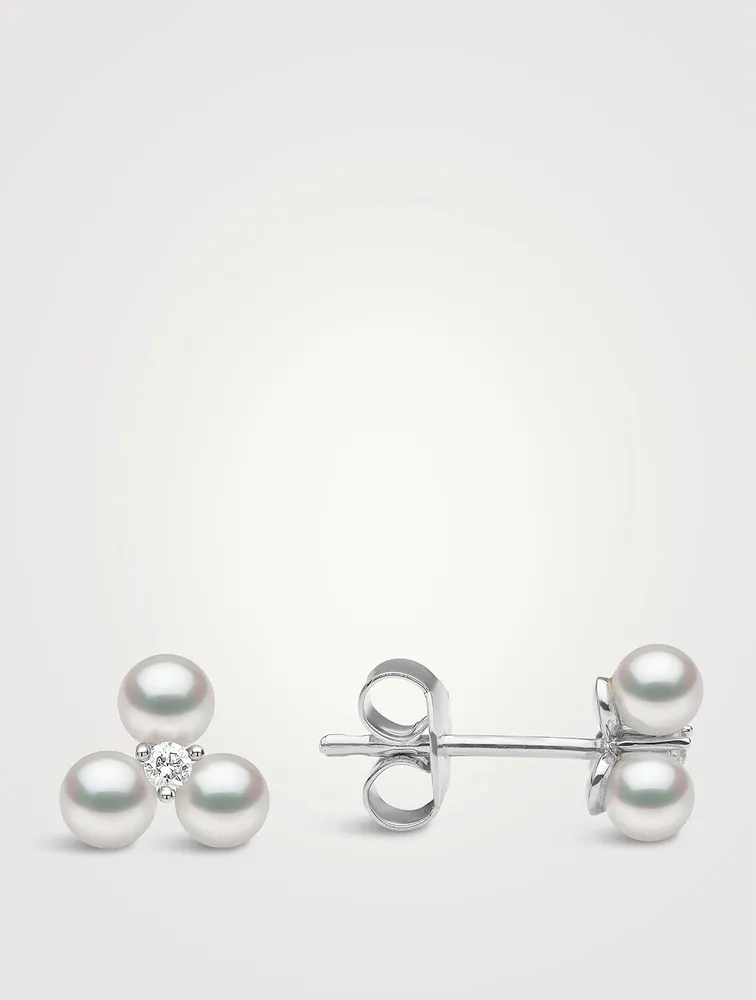 Trend 18K Gold Pearl Stud Earrings With Diamonds