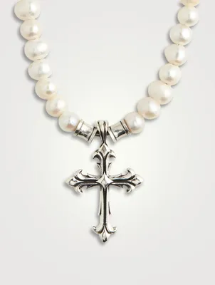 Pearl and Sterling Silver Cross Necklace