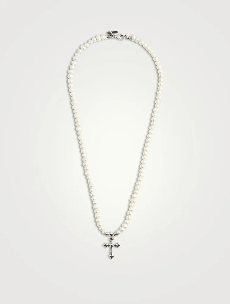 Pearl and Sterling Silver Cross Necklace