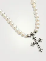 Pearl and Sterling Silver Cross Necklace