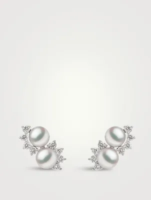 18K White Gold Pearl And Diamond Earrings