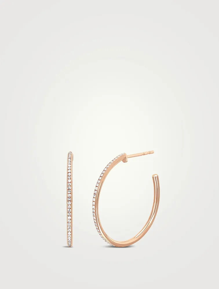 14K Rose Gold Half Diamond Essential Hoop Earrings
