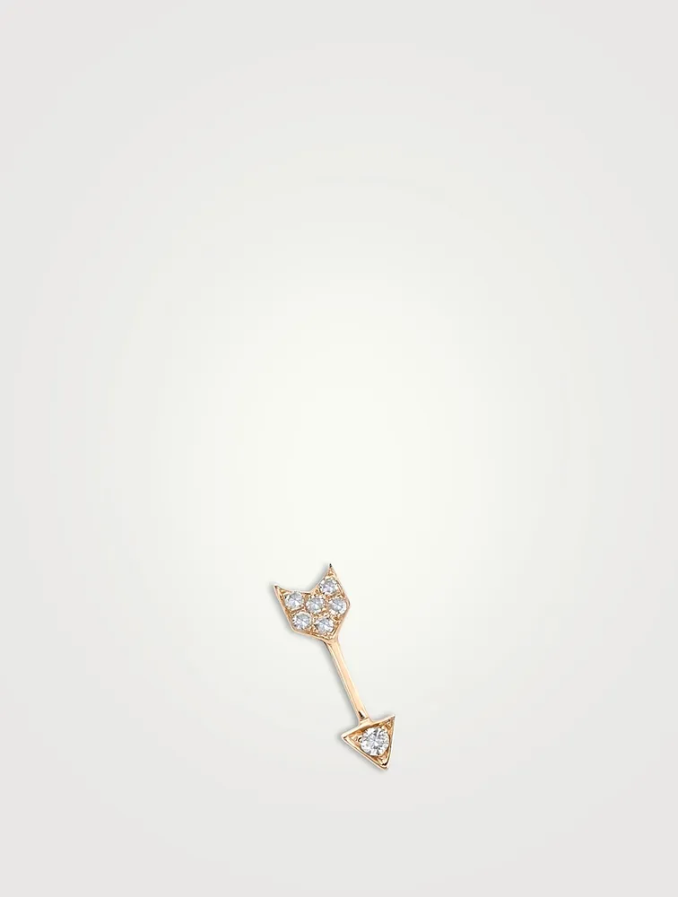 14K Gold Arrow Stud Earring With Diamonds