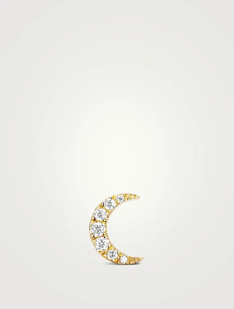 14K Gold Moon Single Stud Earring With Diamonds