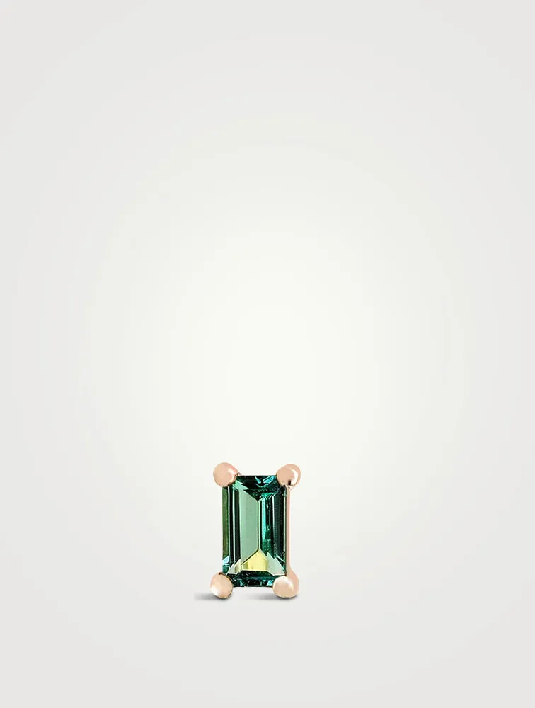 14K Gold Emerald Baguette Stud Earring